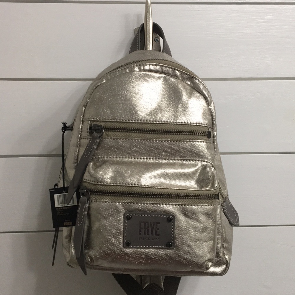 Frye Metallic Silver Backpack
